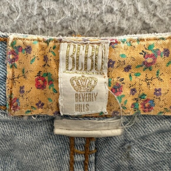 Vintage Beverly Hills Denim Shorts High Waist Patchwork Boho Festival - Picture 9 of 13